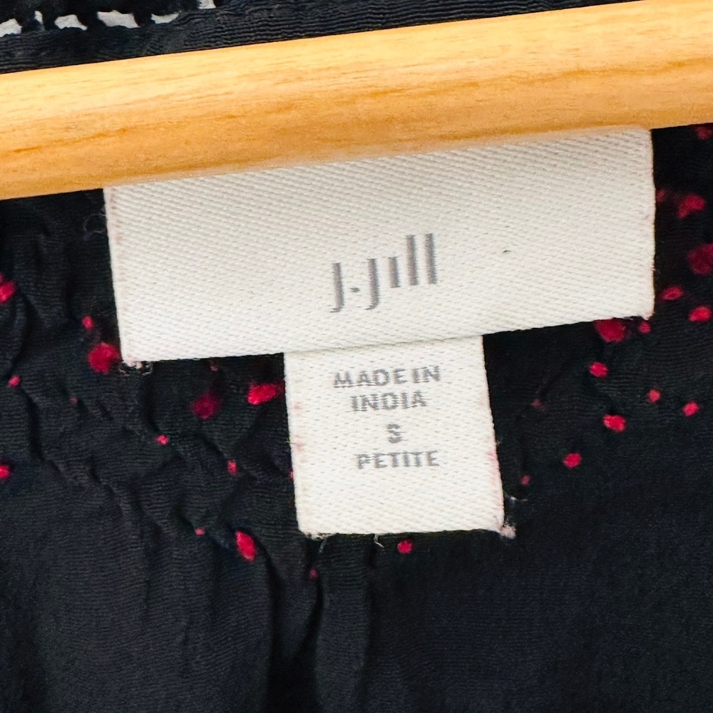 J Jill Black Embroidered Floral V Neck Tassel Long Sleeve Petite Blouse Top‎ S - Picture 5 of 10